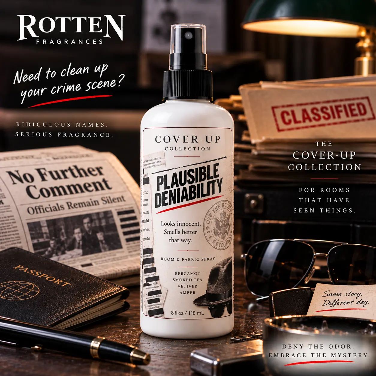 Plausible Deniability room and fabric spray